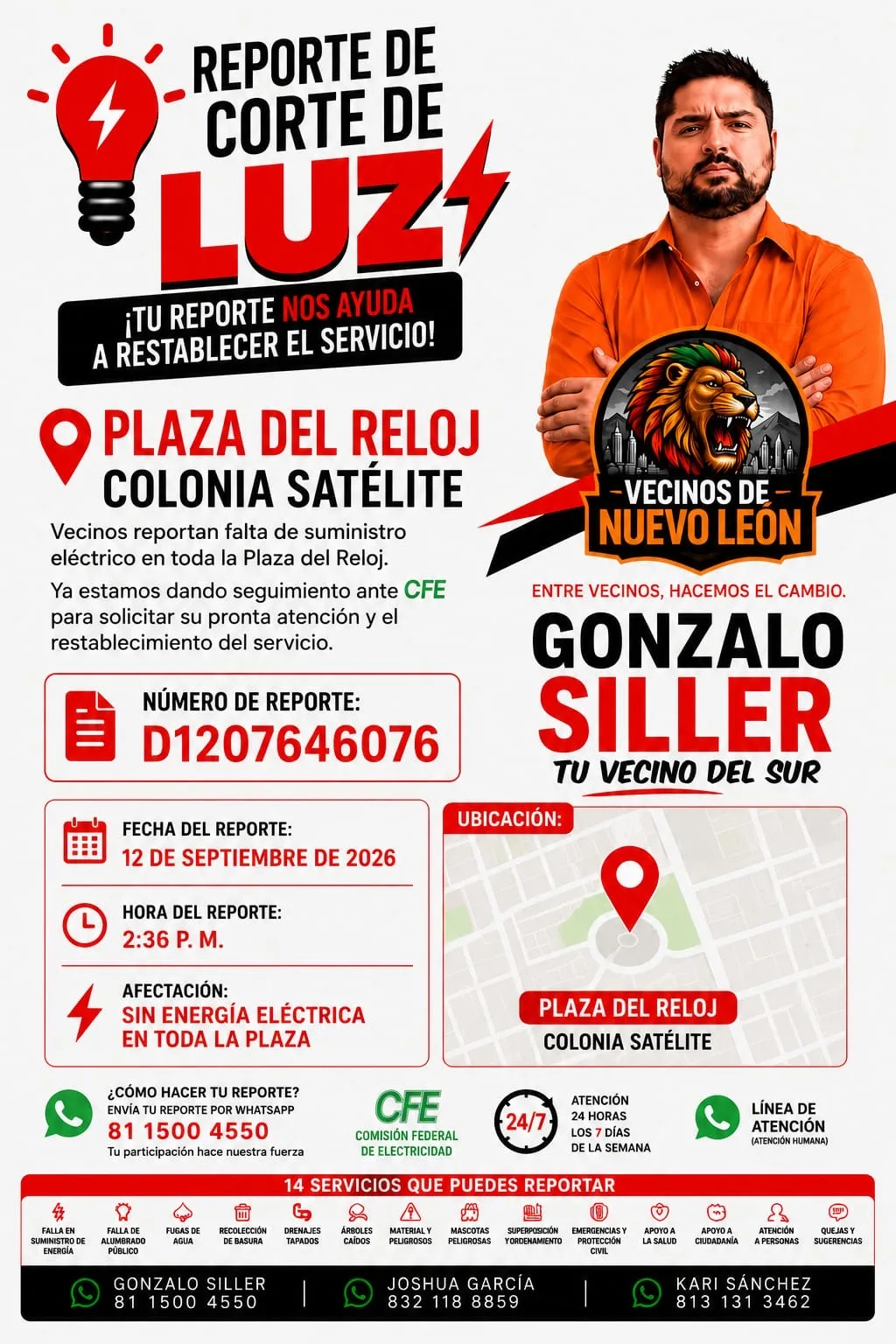 REPORTE CORTE DE LUZ/ SATÉLITE PLAZA RELOJ